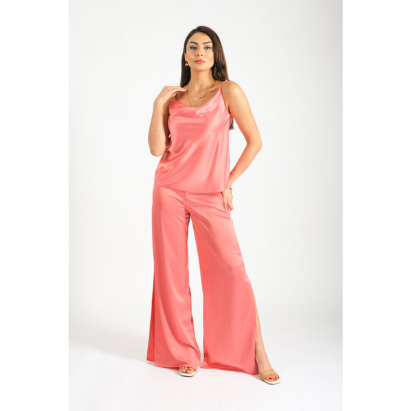Londonella set 2 pieces Satin top and pants - Rose Pink - 100148