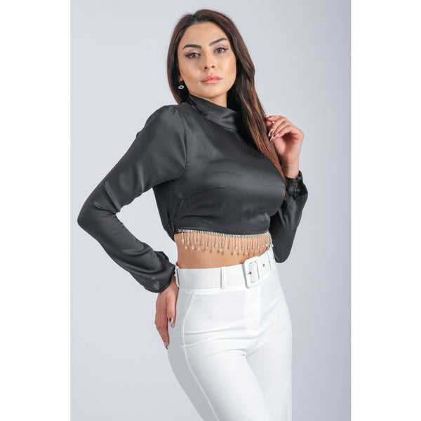 Londonella Women's Short Blouse With Long Sleeves & Closed-neckline Design - 100217