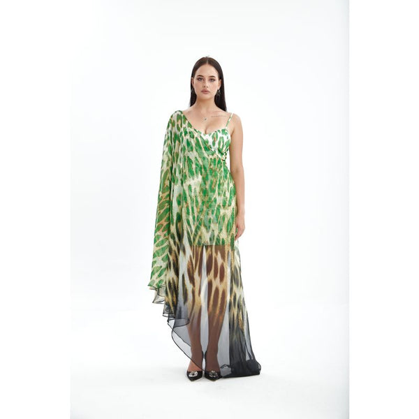 Londonella Women's Long Summer Dress With One Sleeve - Green - LON100289