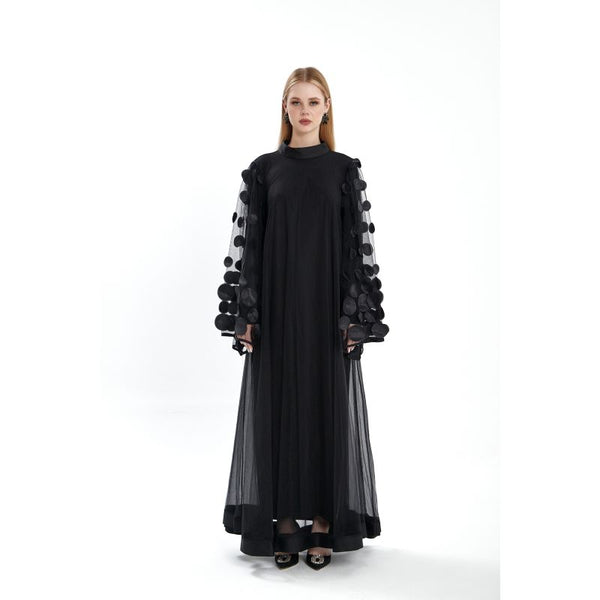 Londonella Women's Long Flowing Summer Dress With Long Sleeves - Black - Lon100308
