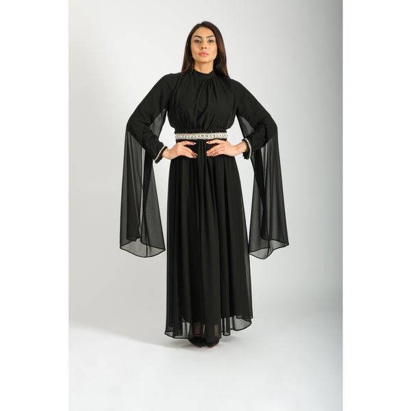 Londonella Women's Long Sleeves Abaya With Waist Belt - Black - 100245