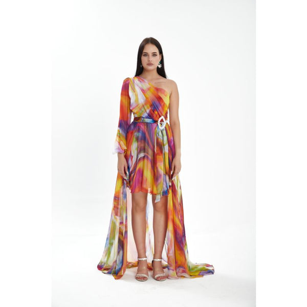 Londonella Women's Short Summer Dress With One Sleeve - Orange - LON100287