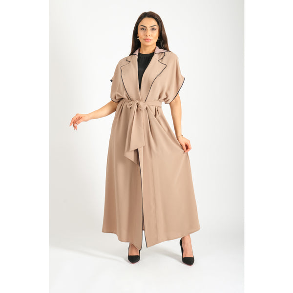 Londonella Women's long Abaya With Short Wide Sleeves & Waist Belt - Camel - 100242