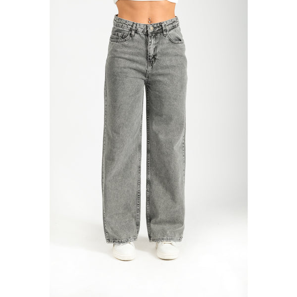 Londonella Women's Mid-waisted Jeans With Wide Legs Design - Grey - 100207