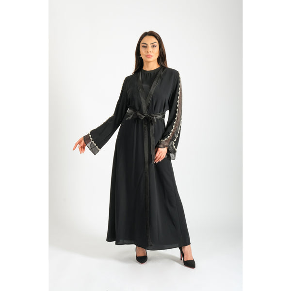 Londonella Women's Long Sleeves Abaya With Waist Belt - Black - 100239